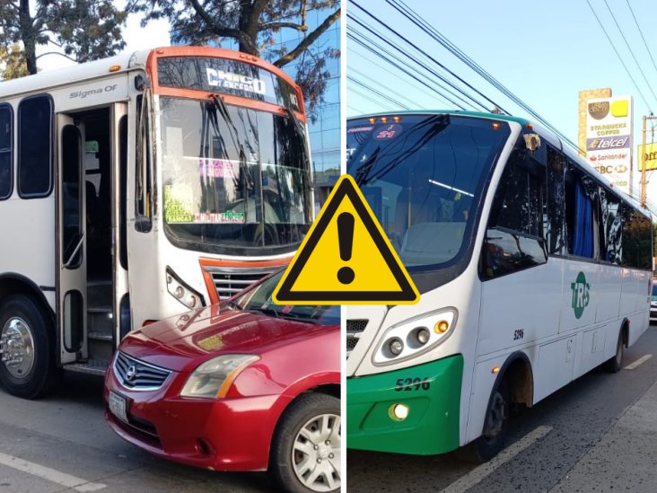 Accidente múltiple en Xalapa: Choque entre dos autobuses y un auto en Lázaro Cárdenas