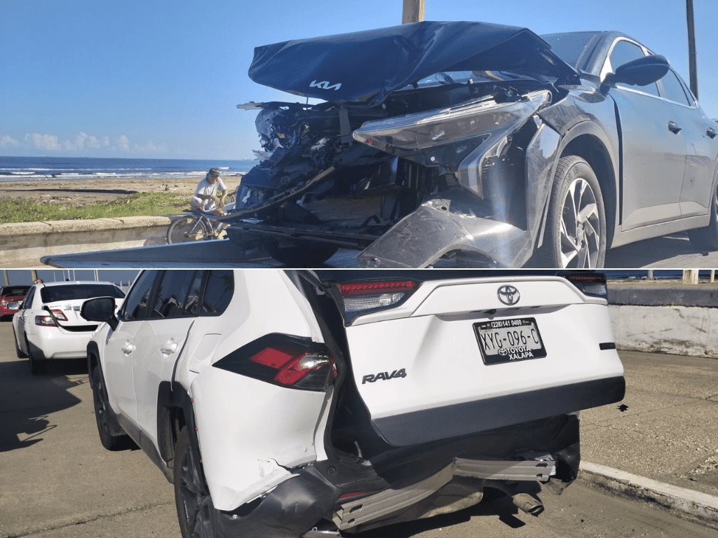 Impactan camioneta estacionada en el Malecón; hay tres personas lesionadas