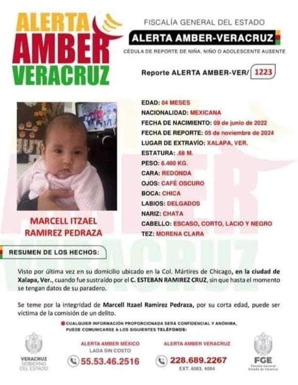 Activan Alerta Amber en Veracruz por desaparición de bebé en Xalapa