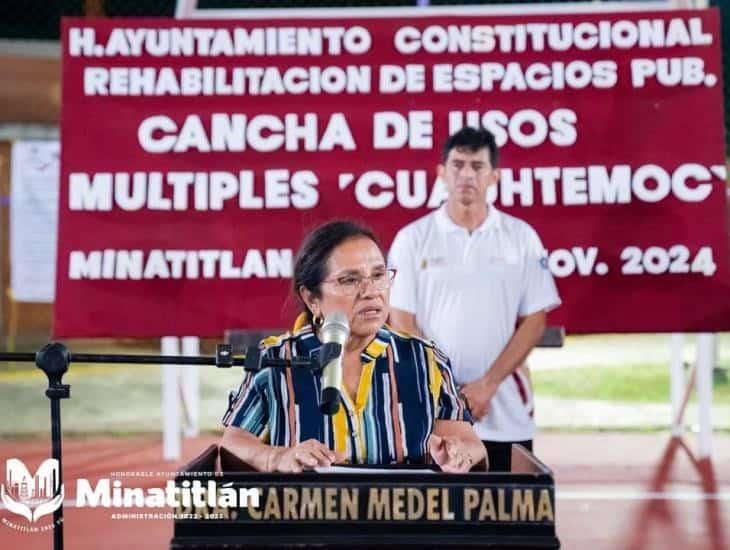 Inauguración de la rehabilitación de la cancha de usos múltiples Benito Juárez en Minatitlán