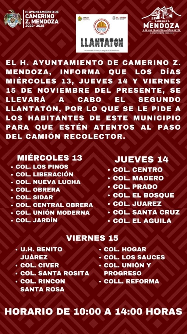 Anuncian Llantatón en Ciudad Mendoza; ¿cuándo y a partir de qué hora?