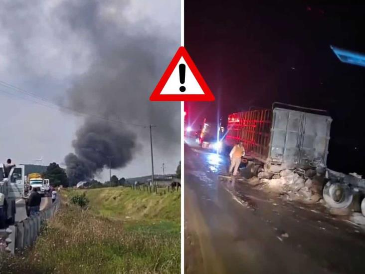 Dos personas fallecidas, saldo del incendio de tráiler en la autopista Puebla-Orizaba