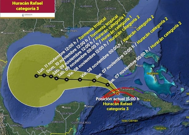 ¿Llegará a Veracruz? Esta sería la trayectoria del huracán Rafael tras tocar Cuba