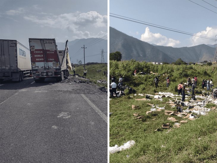 Se desprende remolque de tráiler en la autopista Puebla-Orizaba ¡y se desata rapiña!