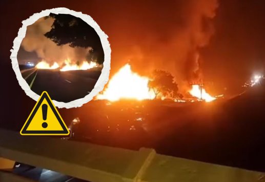Voraz incendio en la carretera Cosamaloapan-La Tinaja por volcadura de pipa (+Video)