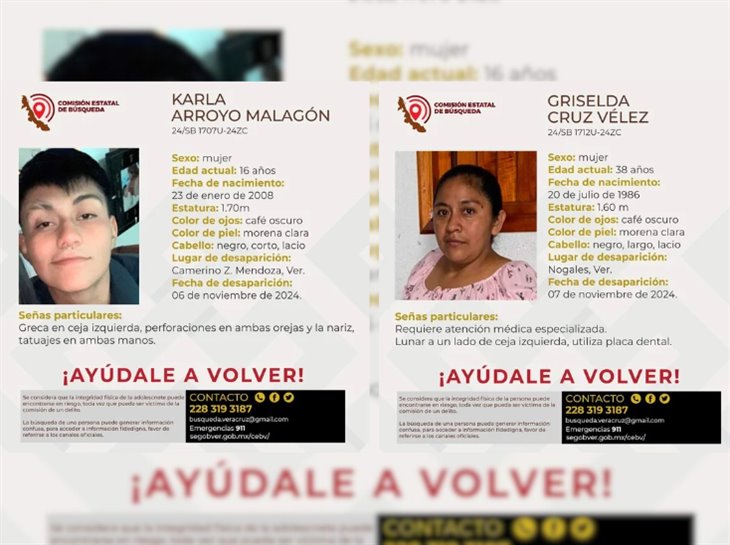 ¿Las has visto?: una joven y una mujer están desaparecidas en la región centro de Veracruz