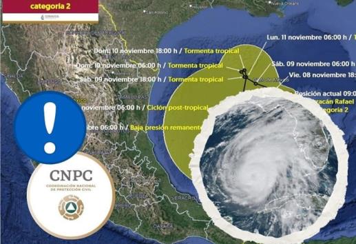 PC Nacional mantiene Alerta Azul por Huracán Rafael en el Golfo de México