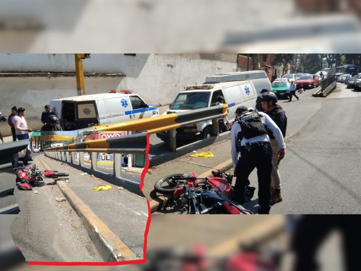 Pareja de motociclistas se accidentan en avenida Lázaro Cárdenas de Xalapa