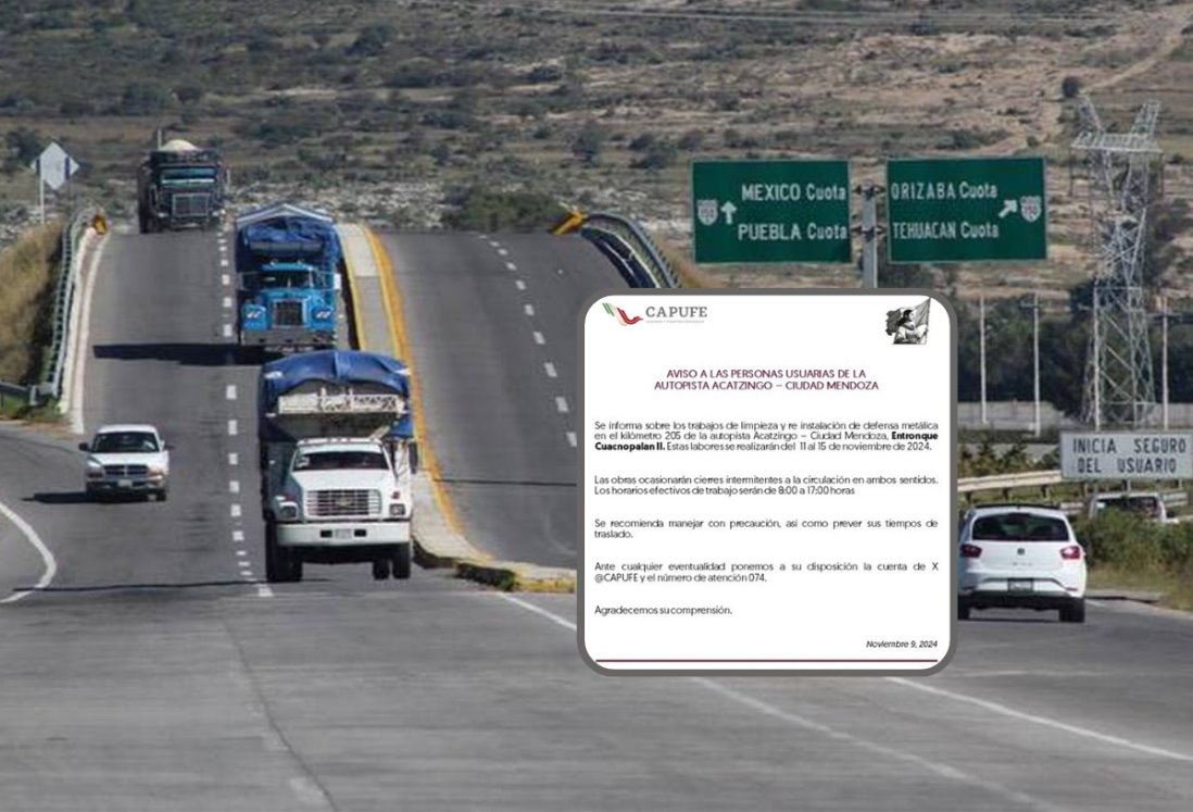 Capufe alerta sobre cierres temporales en la autopista Veracruz – Puebla durante 5 días