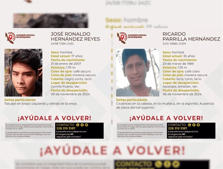 ¿Los has visto?: hombre y joven de 17 años están desaparecidos en zona centro de Veracruz