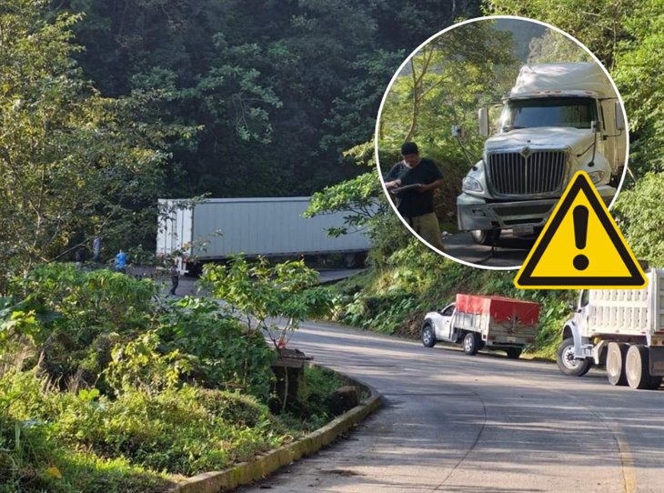 ¡Toma precaución! tráiler varado desata caos vial en carretera Misantla-Xalapa