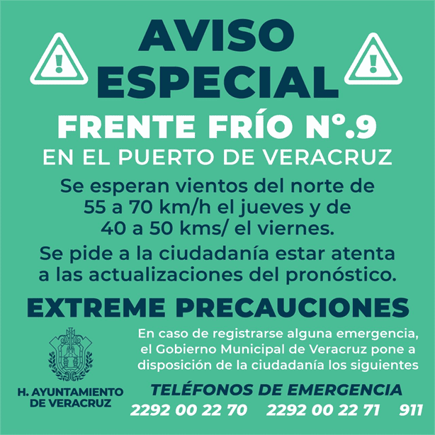 Emiten aviso por Frente Frío 9 en Veracruz: Este es el pronóstico