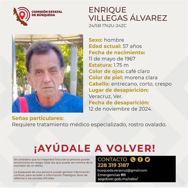 Desaparece Enrique Villegas Álvarez en el puerto de Veracruz, requiere tratamiento médico