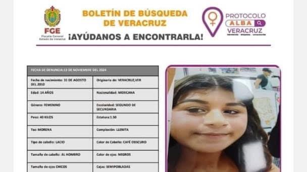 Activan Protocolo Alba por desaparición de Rosario de 14 años en Veracruz