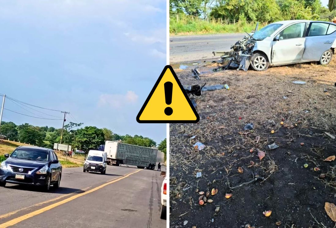 Accidente en Tierra Blanca: imprudencia causa choque entre Nissan y tráiler de ganado