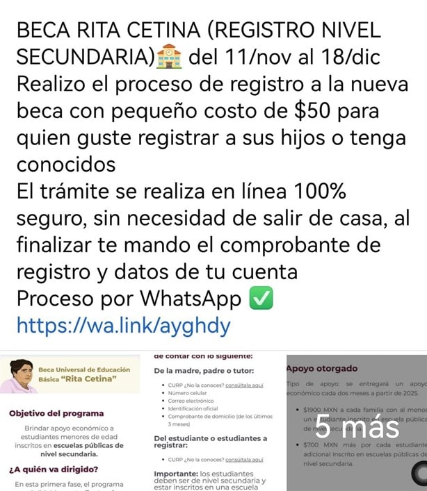 Personas en Nanchital cobran para inscribir a jóvenes beca Rita Cetina