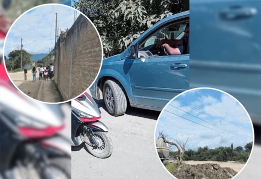 Bloquean calle en Huiloapan; denuncian a empresario por tráileres que acaparan la zona