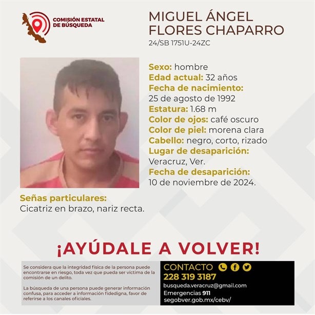 Buscan a Miguel Ángel Flores en Veracruz; lleva 5 días desaparecido