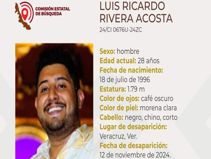 Buscan a Luis Ricardo Rivera Acosta desaparecido en Veracruz desde el 12 de noviembre