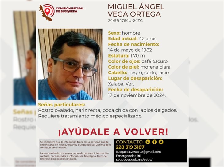 ¿Lo has visto?: Miguel Ángel, de 42 años, está desaparecido en Xalapa 