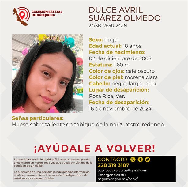 Buscan a joven de 18 años desaparecida en el norte de Veracruz