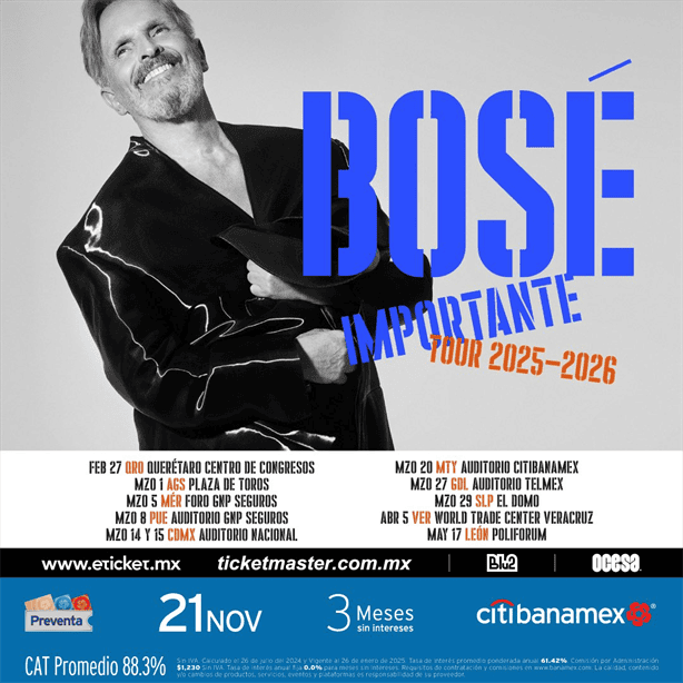 Miguel Bosé anuncia conciertos en México ¿vendrá a Veracruz? Esto se sabe