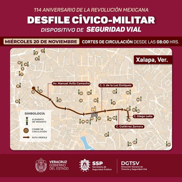 Estos serán los cortes viales en Xalapa por el desfile del 20 de Noviembre