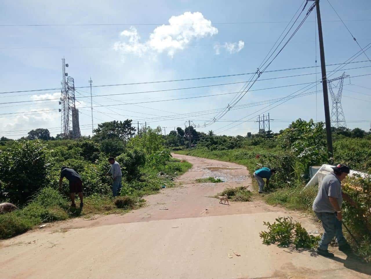 Pobladores se organizaron para liberar de maleza el área del puente de la congregación Mapachapa