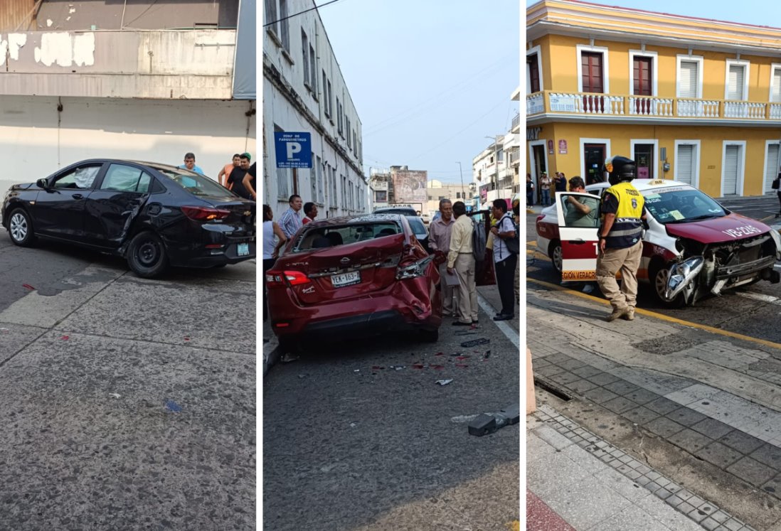 Conductor provoca carambola tras huir para evitar ser multado en el centro de Veracruz