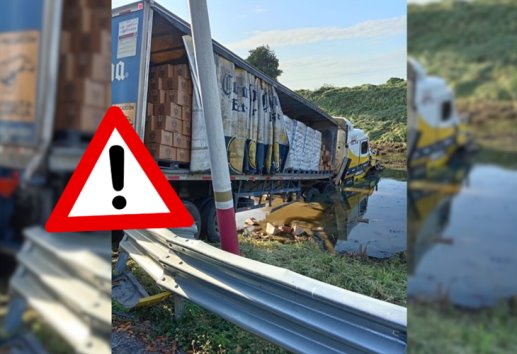 ¡Se salió del camino! tractocamión cargado con cerveza sufre accidente en autopista Córdoba-Minatitlán (VIDEO)