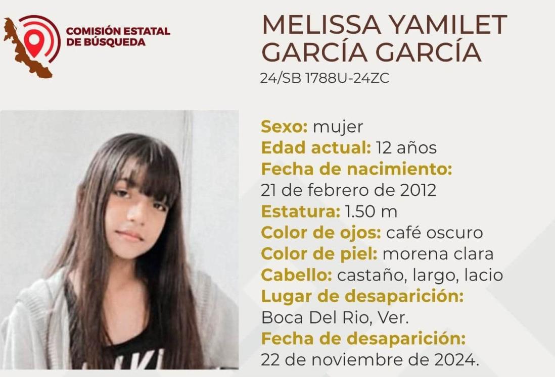 Desaparece Melissa Yamilet García de 12 años de edad en Boca del Río