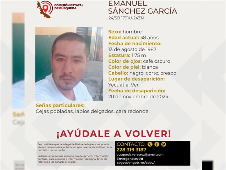 ¿Lo has visto?: Emanuel, de 38 años, está desaparecido en Yecuatla 