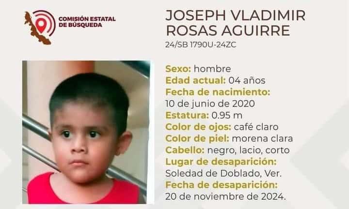 Buscan al niño Joseph Vladimir en Soledad de Doblado, tiene 5 días desaparecido