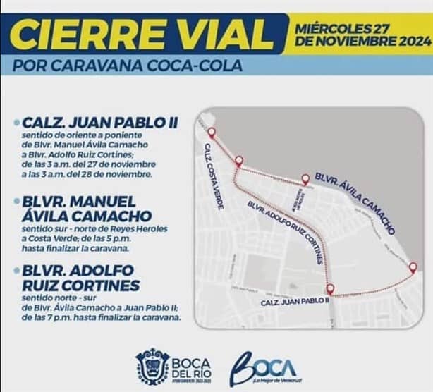 Alternativas viales ante cierre de calles en Boca del Río el 27 de noviembre