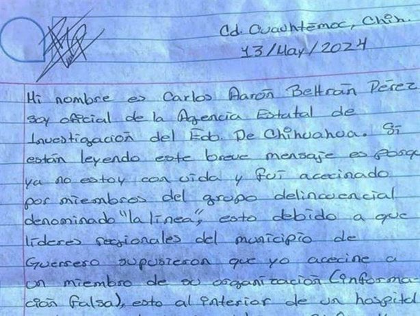 Comandante revela identidad de sus asesinos en carta póstuma