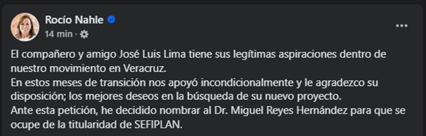 ¿Y Lima Franco? Rocío Nahle anuncia a Miguel Reyes como próximo titular de Sefiplan