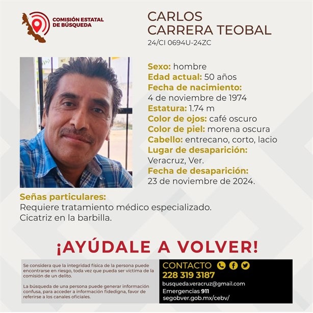 Carlos Carrera cumple 7 días desaparecido en la ciudad de Veracruz; su familia lo busca