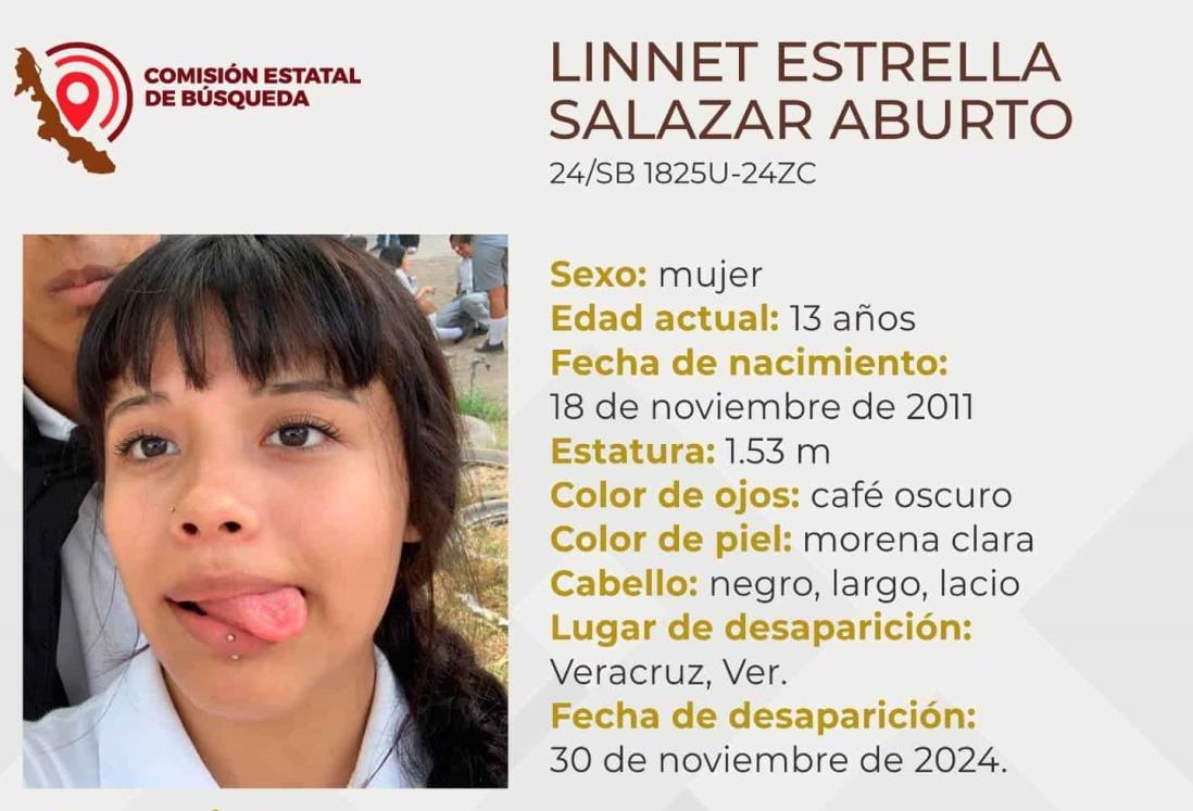 Desaparece en Veracruz la adolescente Linnet Estrella Salazar Aburto de solo 13 años