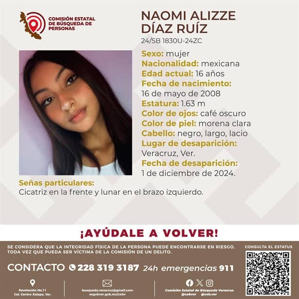 Desaparece Naomi Alizze Díaz Ruiz de 16 años de edad en el puerto de Veracruz