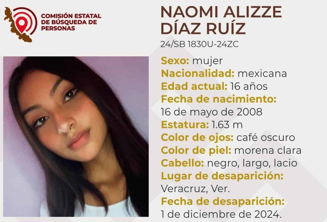 Desaparece Naomi Alizze Díaz Ruiz de 16 años de edad en el puerto de Veracruz