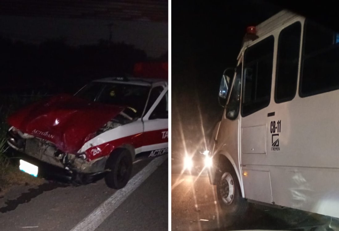 Fuerte choque entre autobús y taxi en Santa Fe, Veracruz