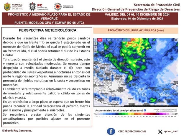 Frente Frío se estaciona en esta zona del Golfo de México, así estará el clima de hoy al 10 de diciembre