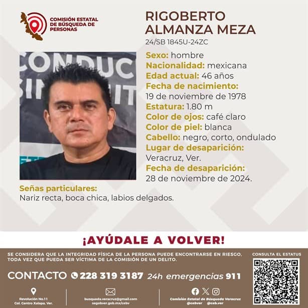 Se cumple una semana de la desaparición de Rigoberto Almanza Meza en Veracruz