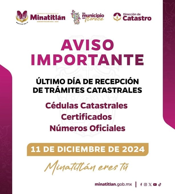 Por concluir fechas para realizar tramites catastrales en Minatitlán; hasta este día podrás realizarlos