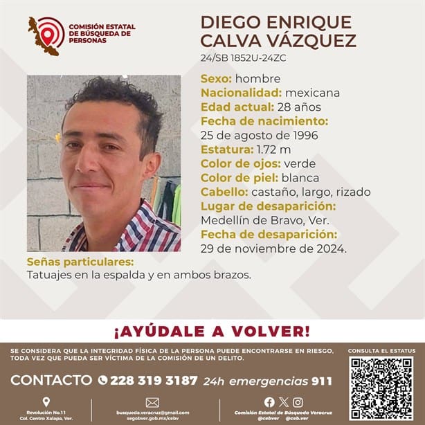 Desaparece el joven Diego Enrique Calva en el municipio de Medellín