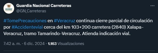 ¡Paciencia! Por accidente, reportan largas filas en la carretera Xalapa-Veracruz