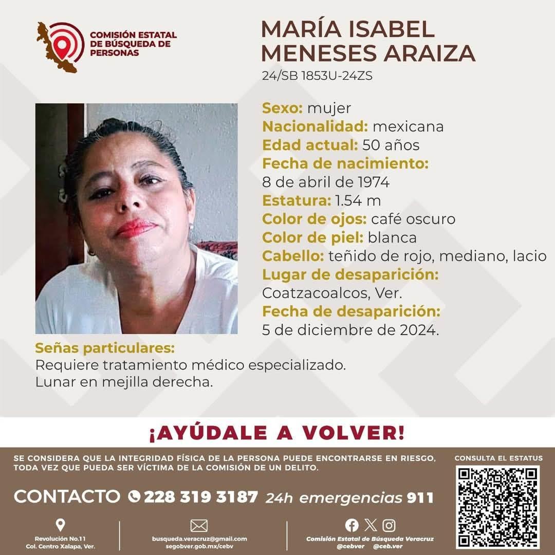 Reportan la desaparición de María Isabel Meneses en Coatzacoalcos