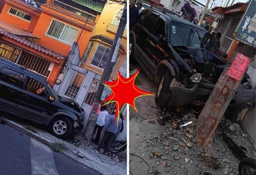 Camioneta choca contra poste en colonia Emiliano Zapata de Xalapa