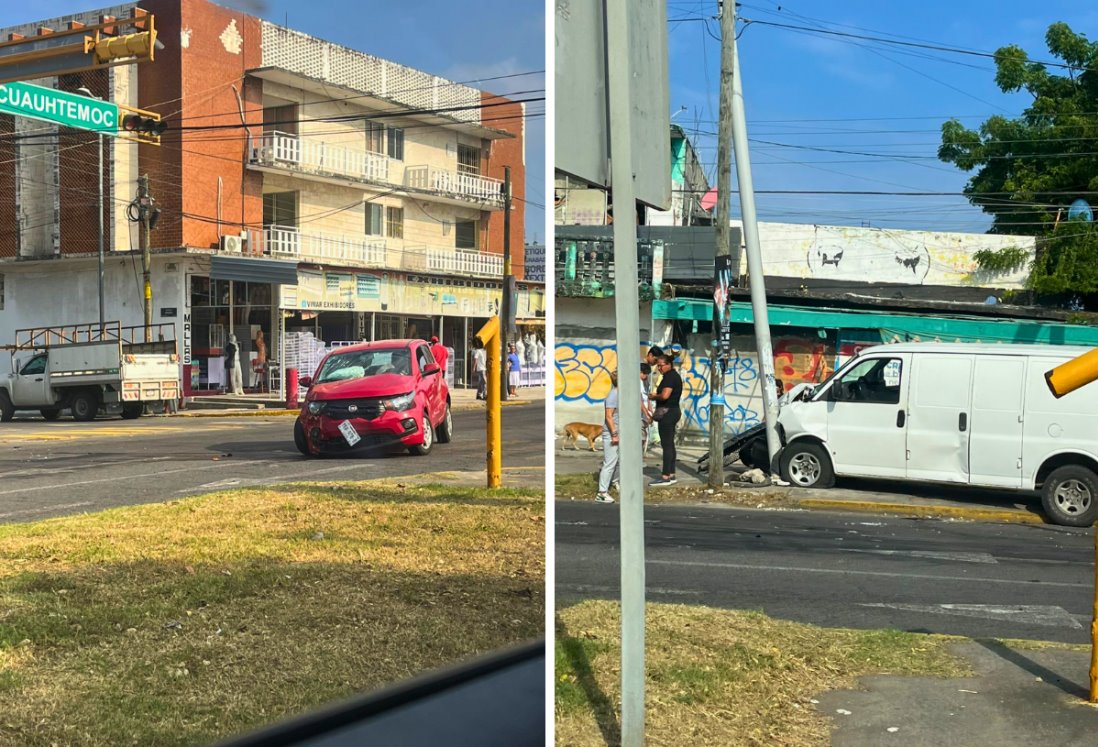 Choque entre auto y camioneta en avenida Cuauhtémoc de Veracruz deja cuantiosos daños