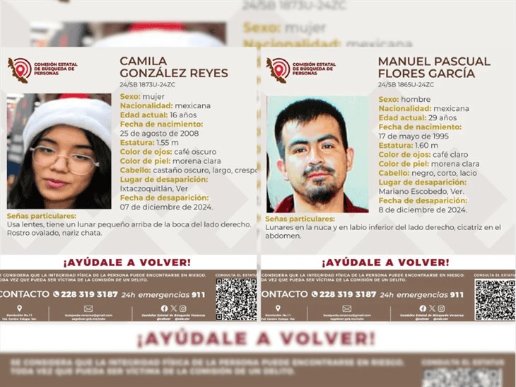 Se buscan: Camila y Manuel están desaparecidos en zona centro de Veracruz